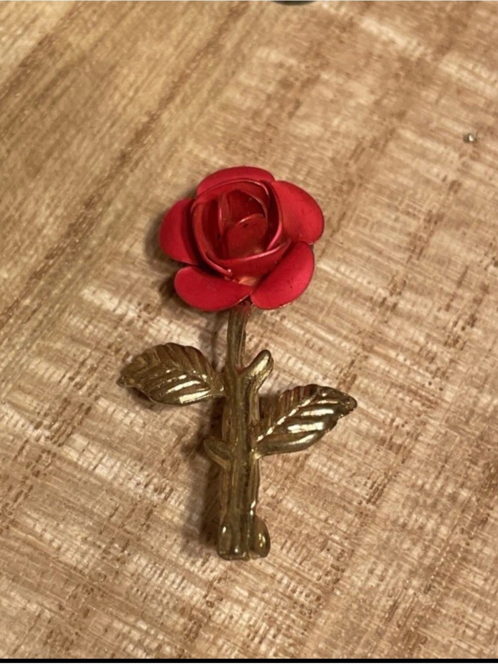 Red Rose and Gold Stem Brooch - Women's Accessory